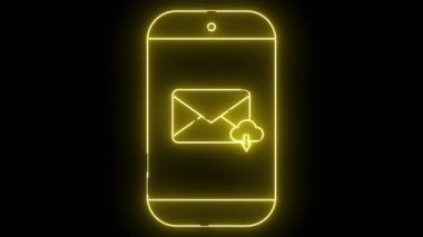 Ekranda e-posta ve bulut indirme sembolü olan neon telefon hattı