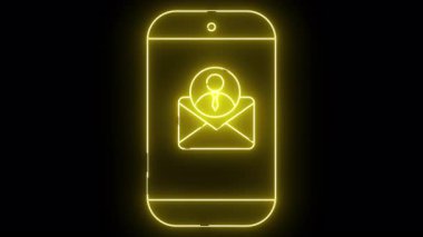 Aydınlatılmış sarı hat bir zarf simgesi içinde bir avatar görüntüleyen bir akıllı telefonu tasvir eder