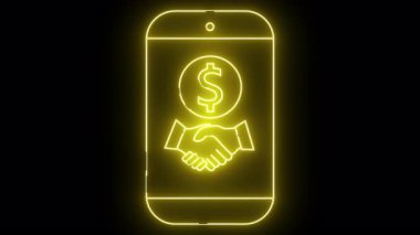 Bir akıllı telefonun neon çizgisi bir el sıkışma üzerinde dolar işareti gösteriyor