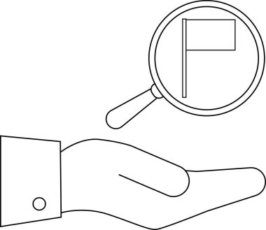 Bayrağa odaklanan bir büyüteç tutan el.