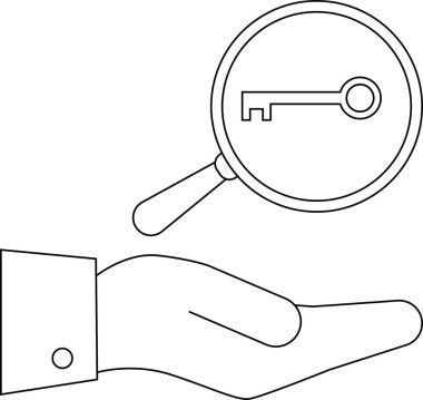 Büyüteç, elbisenin içindeki bir elin üstündeki anahtarı gösteriyor.
