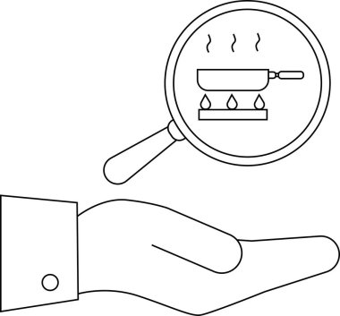 Gaz sobasının üzerinde yemek tepsisi olduğunu gösteren bir büyüteç.