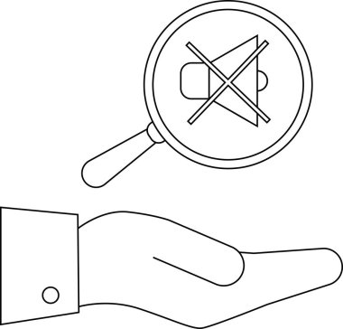 Büyüteç sunan bir el çapraz hoparlör simgesini ortaya çıkarır