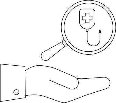 Bir el, içinde tıbbi bir sembol olan bir büyüteç tutuyor.