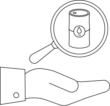 Bir el, bir yağ varilinin üzerinde nesneyi vurgulayan bir büyüteç tutuyor.