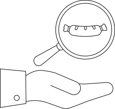 Bir el, açık çizgileri olan bir sosise odaklanmış bir büyüteç tutar.