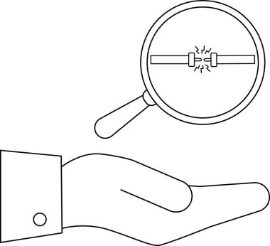 Bir el, kırık bir kabloyu incelerken bir büyüteç tutuyor.