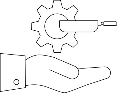 Şekillendirilmiş grafik, merkezinden geçen bir araçla vites tutan bir el tasvir eder