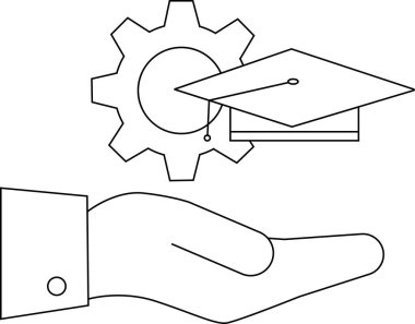 Şekillendirilmiş grafik, merkezinden geçen bir araçla vites tutan bir el tasvir eder