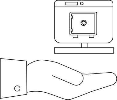 Bir kasa görüntüleyen el destekli bilgisayar ekranı