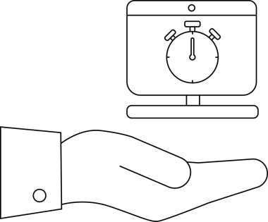Kronometre simgesi taslak biçimli bir bilgisayarı elle tutmak