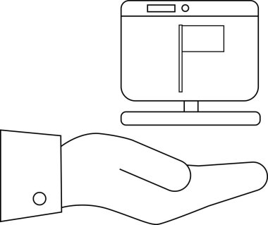 Elinizde ekranda bayrak gösteren bir bilgisayar monitörü var.