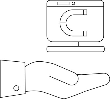 Ekranında mıknatıs olan bir bilgisayar monitörünü tutarken