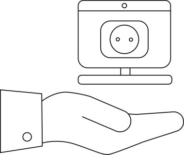 Biçimli bir el ekranın ortasında dairesel bir elemente sahip monitör benzeri bir cihaz tutar.