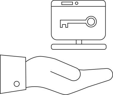 Çizgi çizimi ekranda bir elin üstündeki anahtarı gösterir
