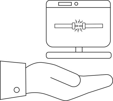 Kırık bir bağlantı sembolünü gösteren bir bilgisayar ekranını destekleyen bir el