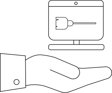 Bir el ekranında bir araç simgesi gösteren bir bilgisayar monitörünü destekler