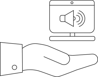 Bir el, ses simgesini gösteren bir bilgisayar ekranını sunar