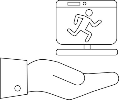 Bir el çalışan bir figürle monitörü tutar.