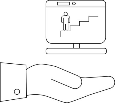 Bir el, merdivenleri tırmanan kişiyi gösteren bir monitörü tutar.