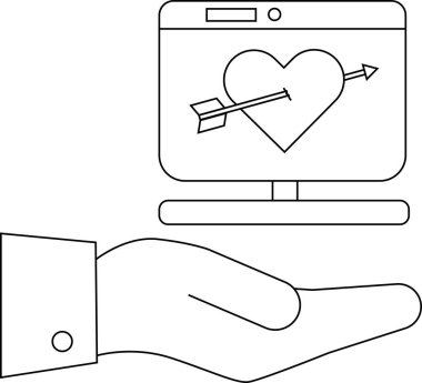 Bir el, okla delinmiş bir kalbi gösteren bir monitör tutuyor.