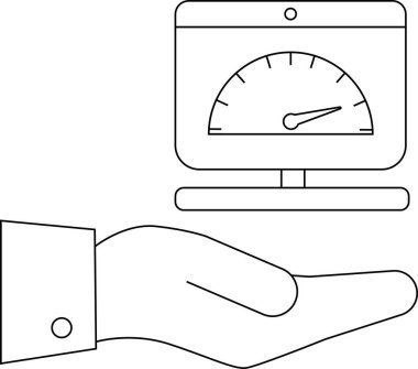 Bir el, hız göstergesi gösteren bir bilgisayar monitörünü tutuyor