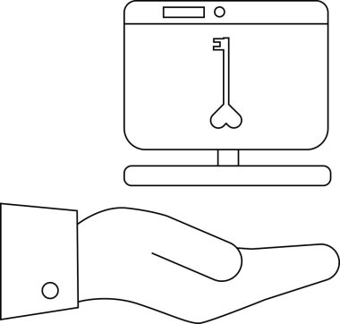 Bir el, anahtar gösteren bir bilgisayar monitörünü tutuyor