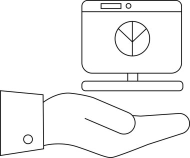 Bir el, pasta grafiğini gösteren bir bilgisayar monitörünü tutuyor