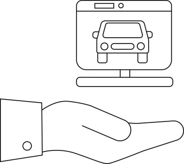 Bir bilgisayar ekranında gösterilen bir araba uzanmış bir elin üzerinde duruyor