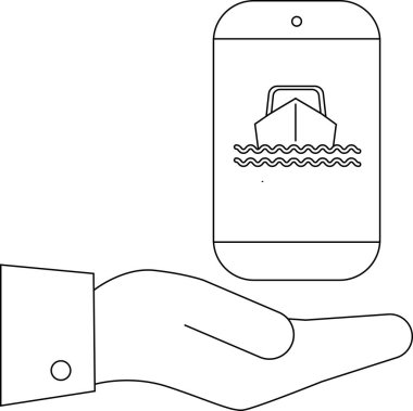 Dalgalı suda tekneyi gösteren el ele tutuşan telefon