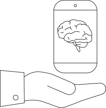 Beyin gösteren bir akıllı telefonu tutan el.