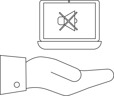 Uzatılmış bir elde sessiz bir sembol gösteren dizüstü bilgisayar