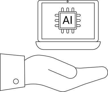 Yapay zeka çipini gösteren bir dizüstü bilgisayarı tutarak ileri teknoloji bir görüntü yaratıyor.
