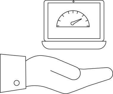 Ekranında hız göstergesi olan bir dizüstü bilgisayar elinde tutuluyor.