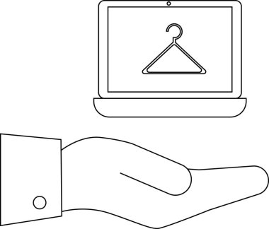 Uzatılmış bir elin üzerine askı resmi yerleştirilmiş bir dizüstü bilgisayar