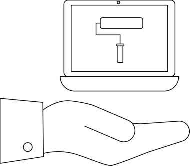 Bir el boya silindiri aracını gösteren bir dizüstü bilgisayar sunar
