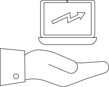 Yükselen grafiği gösteren bir dizüstü bilgisayar sunan bir el