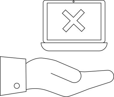 Bir el X işaretini gösteren bir dizüstü bilgisayar tutuyor.