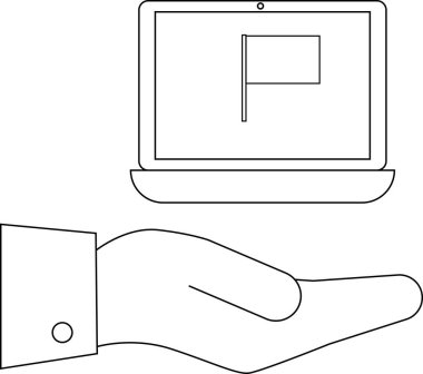 Bir el, bayrak gösteren bir dizüstü bilgisayar tutuyor.