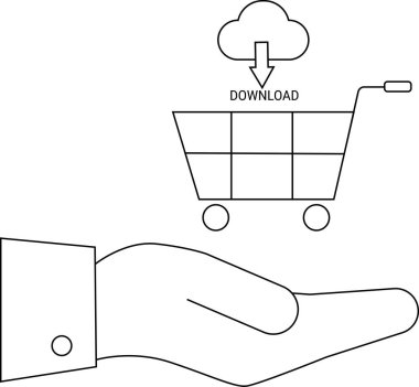 Bir el, üzerinde ok olan bir alışveriş arabasını destekler.