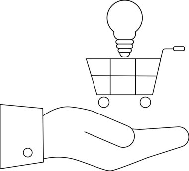 Bir el, üzerinde ampul olan bir alışveriş arabasını tutar.