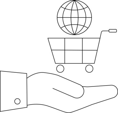 Bir el alışveriş arabasını tutarken bir dünya sanat tarzında.