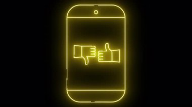 Işıldayan sarı akıllı telefon ekranı, simge siyah bir arkaplanda başparmağını yukarı kaldırır