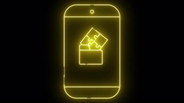 Sarı neon akıllı telefon hattı ekranındaki bir kutudan çıkan bir bulmacayı gösterir