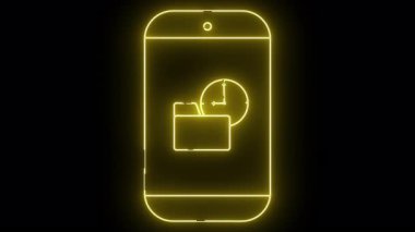 Siyah arkaplana karşı dizin ve saat simgeleriyle telefonun sarı neon çizgisi