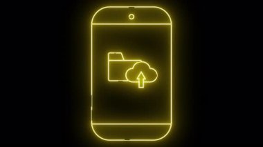 Siyah üzerine dizin yükleme simgesi içeren aydınlatılmış sarı akıllı telefon ana hatları