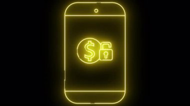 Bir dolar işareti bozuk para ve siyah arkaplanda açık asma kilit simgesi olan yeni sarı hatlı akıllı telefon.