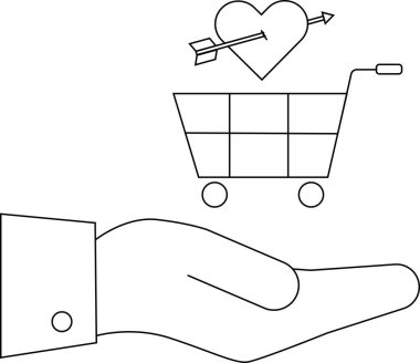 Yukarısındaki okla delinmiş kalbi olan el arabası.