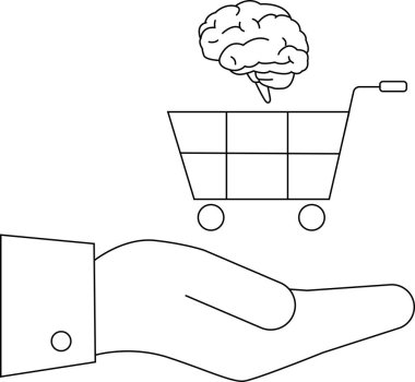 Elinde beyni olan bir alışveriş arabası var.