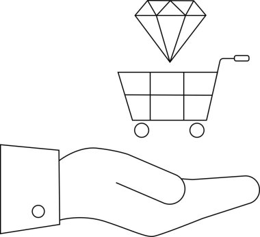 Bir alışveriş arabasının üzerinde bir elmas çizimi.